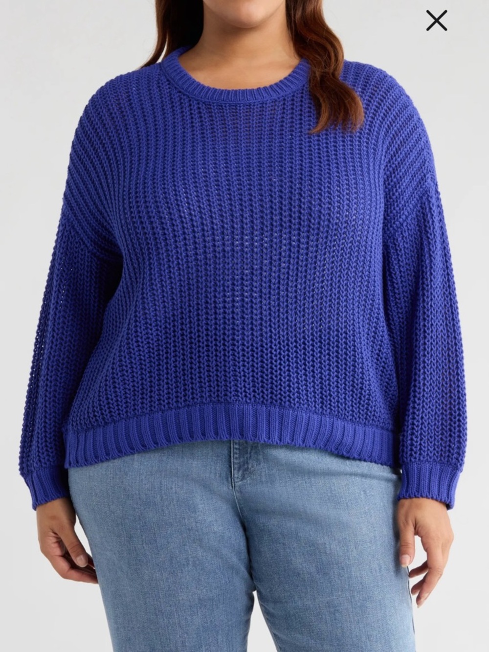 New 100% Organic Cotton Eileen Fisher Royal Blue Crewneck Open Stitch Sweater L - Picture 8 of 11